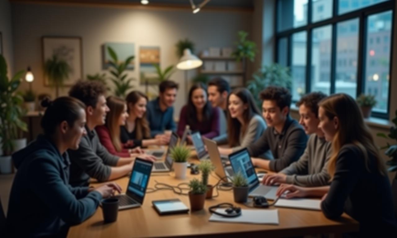 Créateurs de contenus travaillant sur ordinateurs et caméras